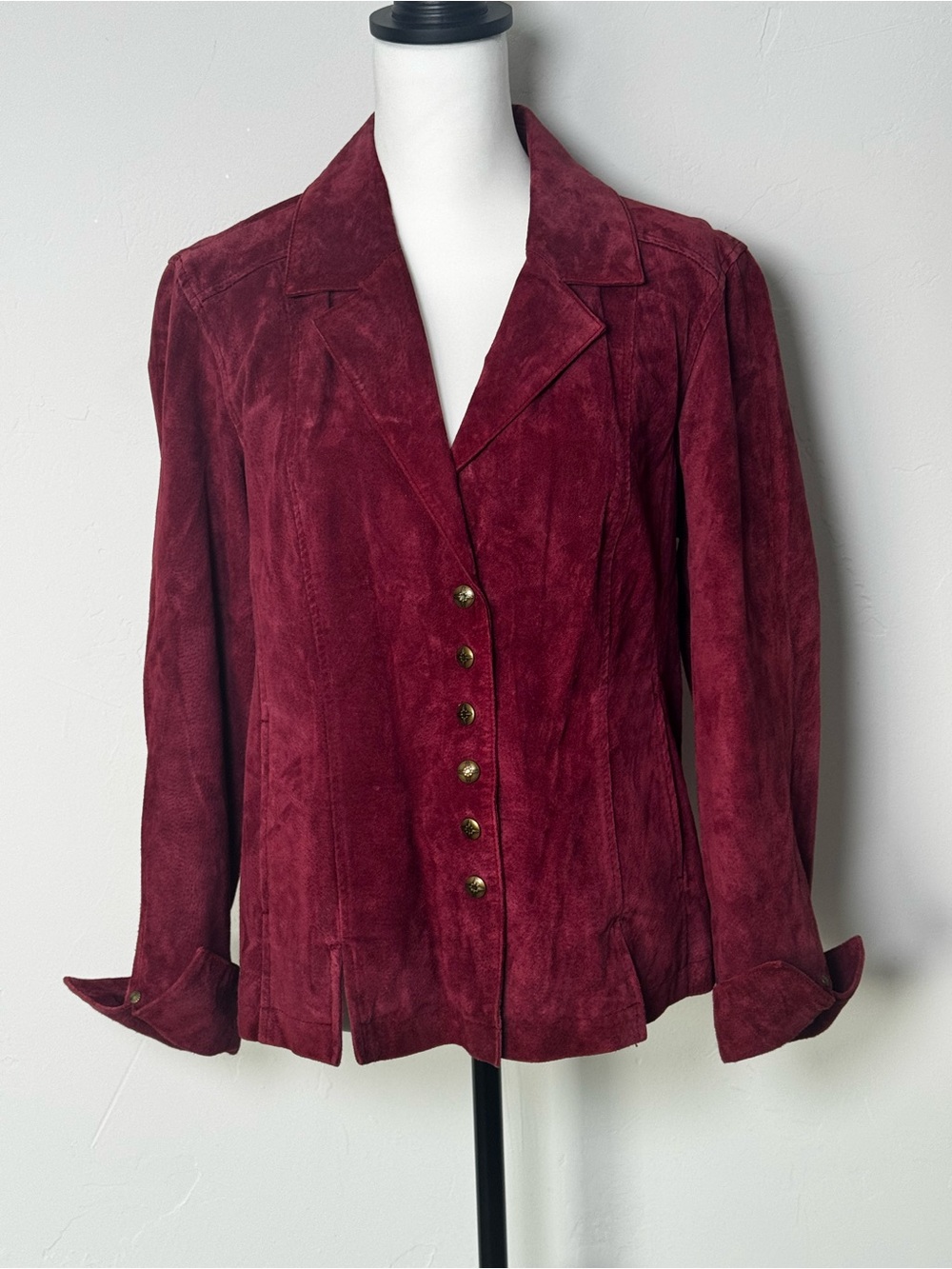 Live a Little Deep Wine Suede Leather Blazer Snap Buttons Vintage Y2K Size Large